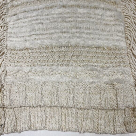 Anthropologie Marilyn Ivory Fringed Boho Cowl Oversized Knit Poncho Sweater XS S - Picture 7 of 10